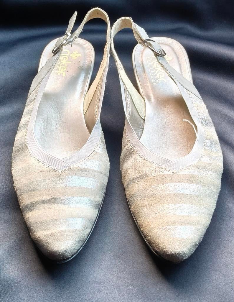 Rieker 58063-90 Metallic Slingback Pumps - Maat 40, Beige, Zo goed als nieuw, Rieker, Sandalen of Muiltjes