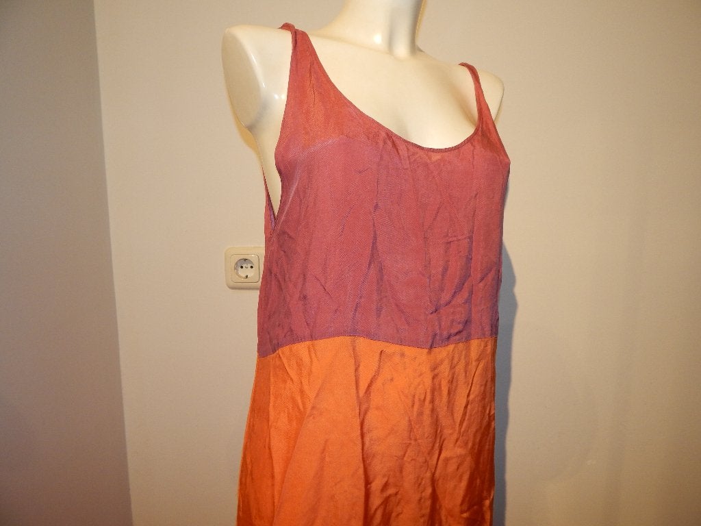 Humanoid fijne luchtige zomer jurk blauw oranje van kleur L, Humanoid, Maat 42/44 (L), Zo goed als nieuw, Onder de knie