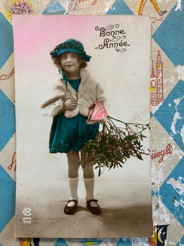 1923 Bonne Année - meisje met maretakken (NN), Ophalen of Verzenden, 1920 tot 1940, Gelopen, Feest(dag)
