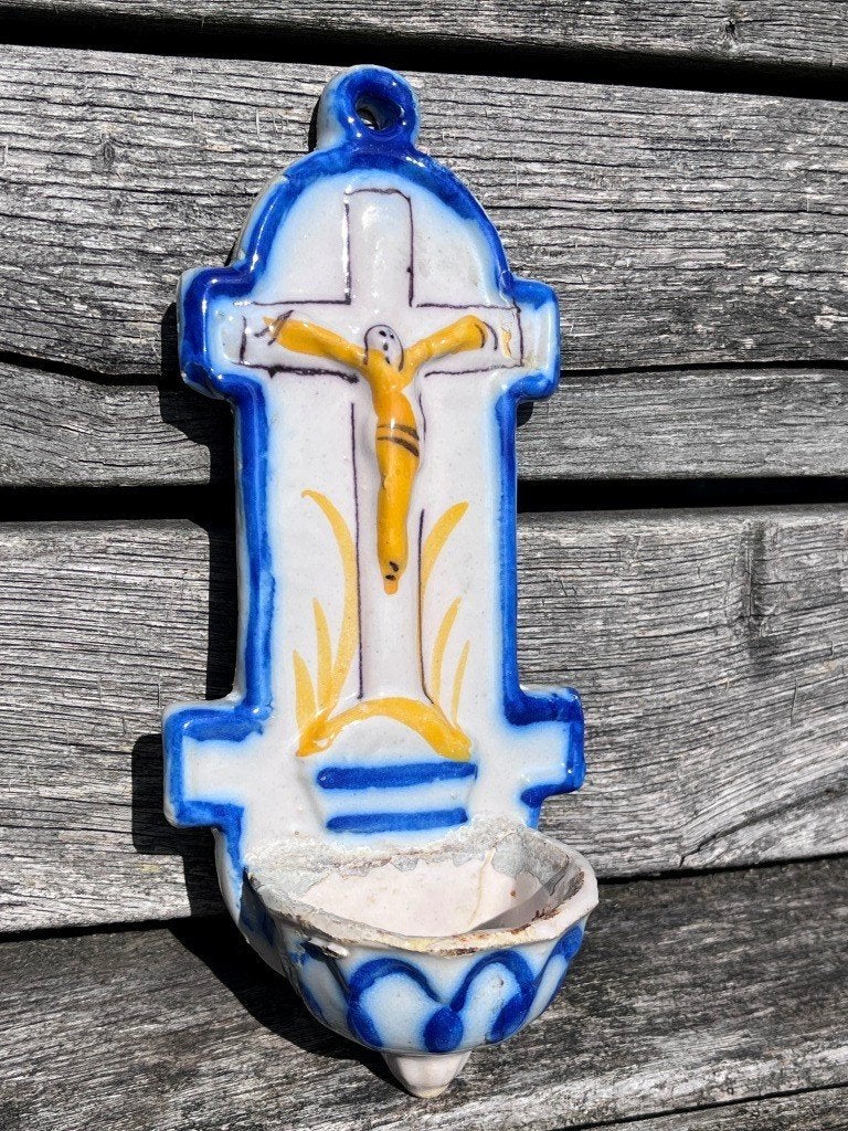 Faience Wijwatervaatje Wijwaterbakje Wijwater, Nevers (Fr.), Antiek en Kunst, Ophalen