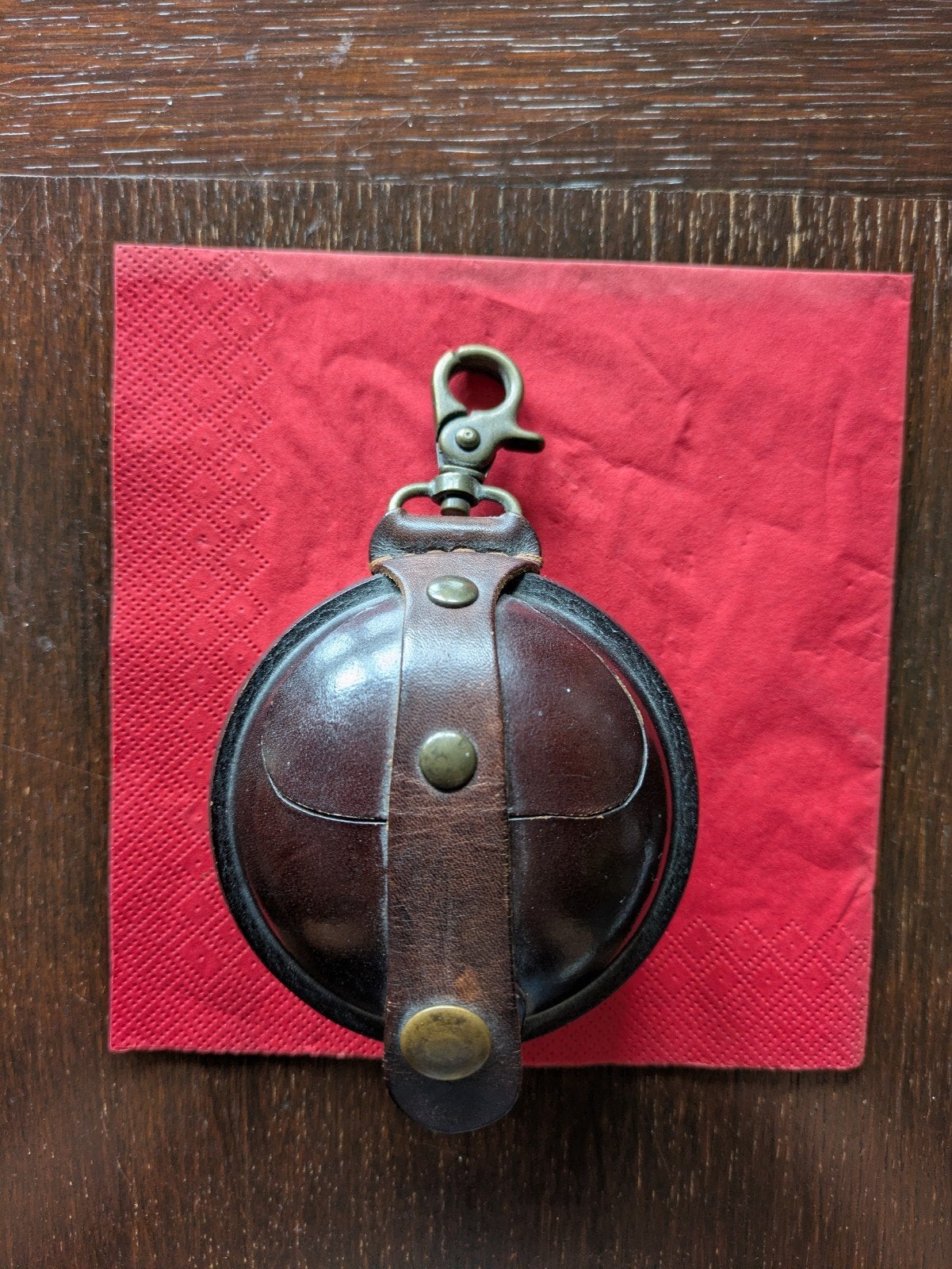 Vintage Leren sleutel of munt tasje met Karabijnhaak, Ophalen of Verzenden