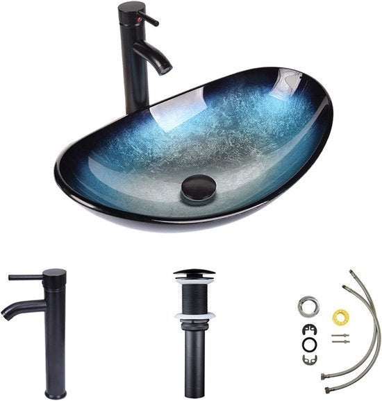 Opbouw glazen waskom met kraan diverse kleuren en modellen, Sanitair-online.eu, Sanitair-online.eu, Rvs, Nieuw