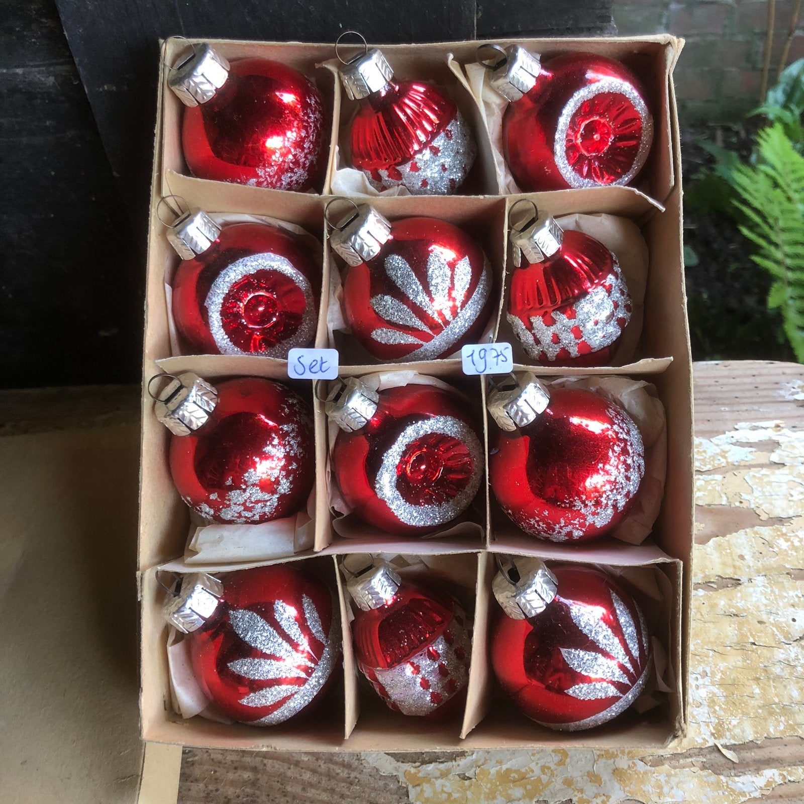 Set van 12 oude rode kerstballen, Antiek en Kunst, Ophalen of Verzenden