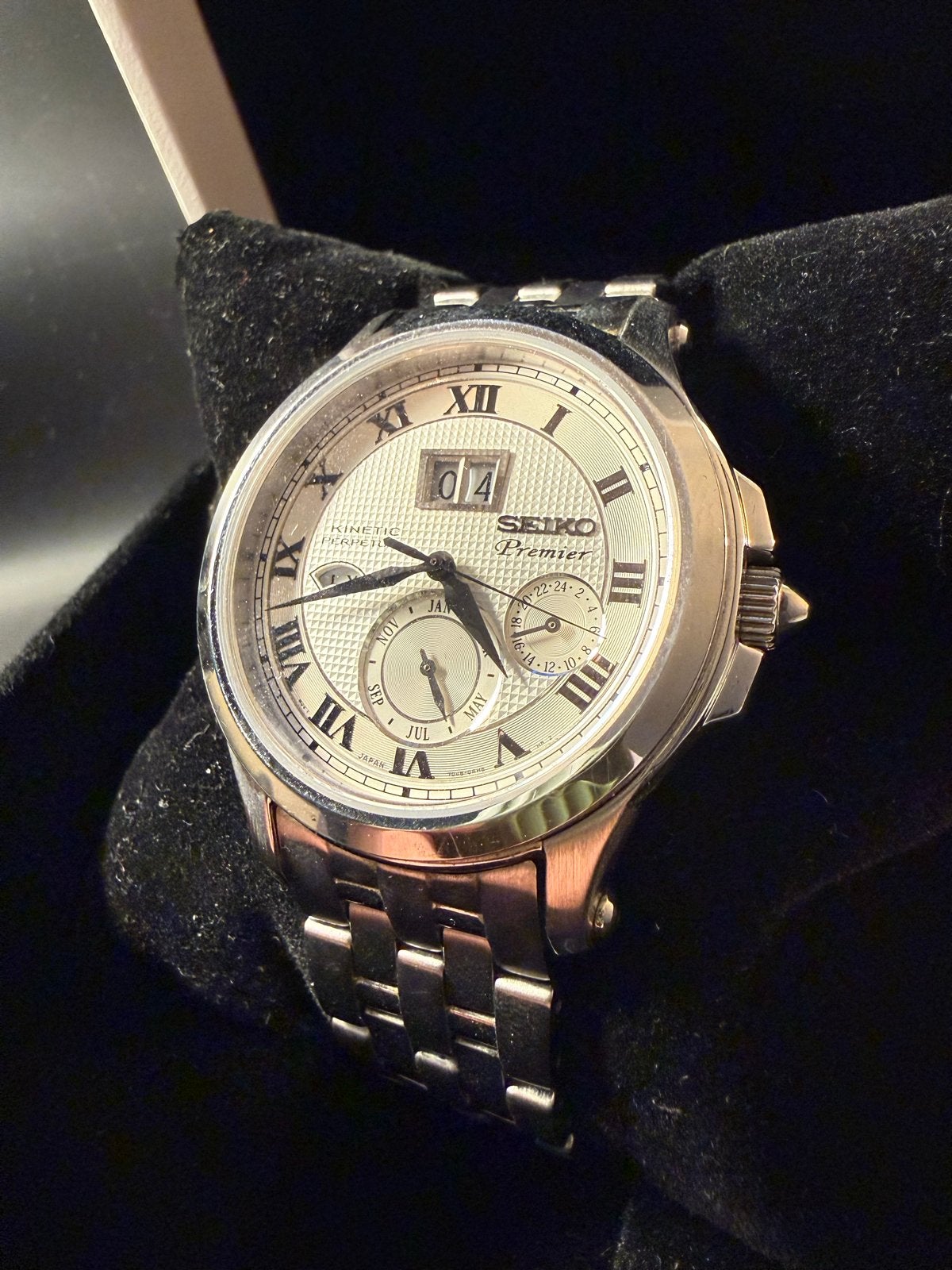 Seiko SNP039 - Premier Kinetic Perpetual Calendar, Ophalen, Seiko, Staal, Polshorloge
