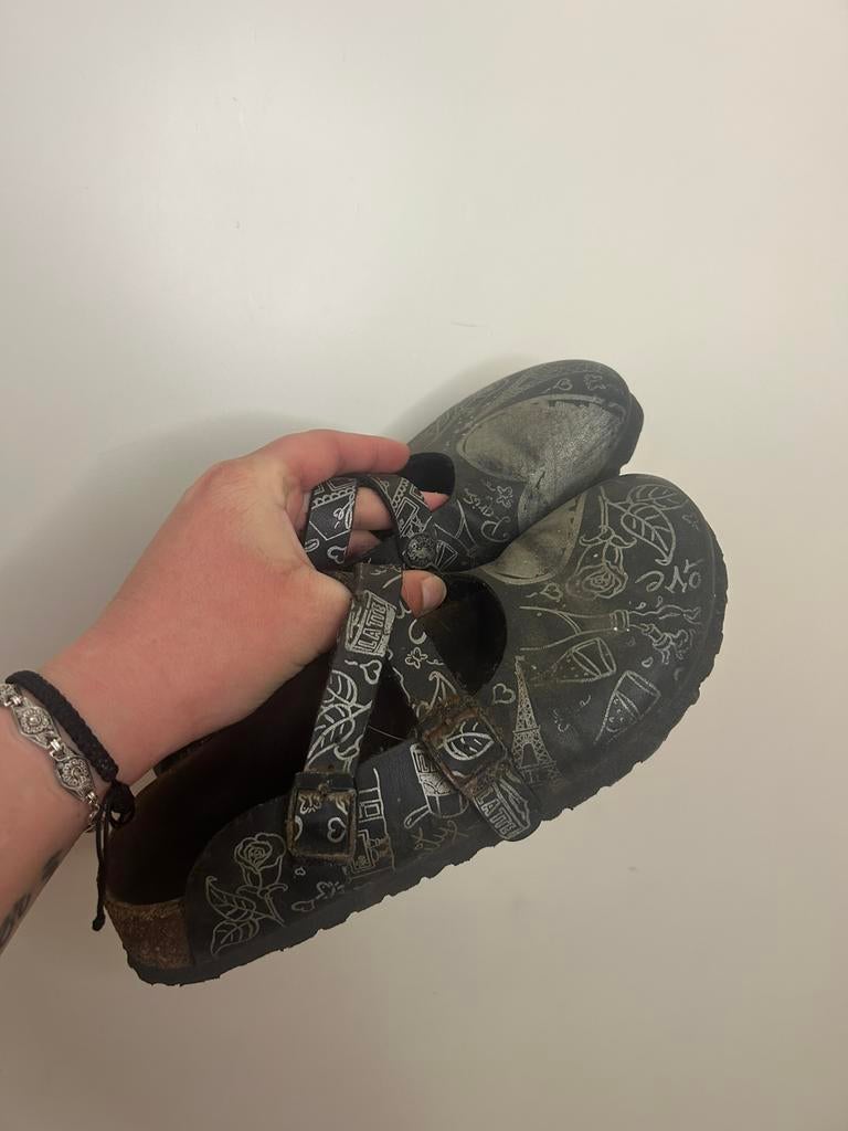Dames clogs zwart/zilverkleurig Birki’s Birkenstock |maat 36, Zwart, Gedragen, Sandalen of Muiltjes, Ophalen of Verzenden
