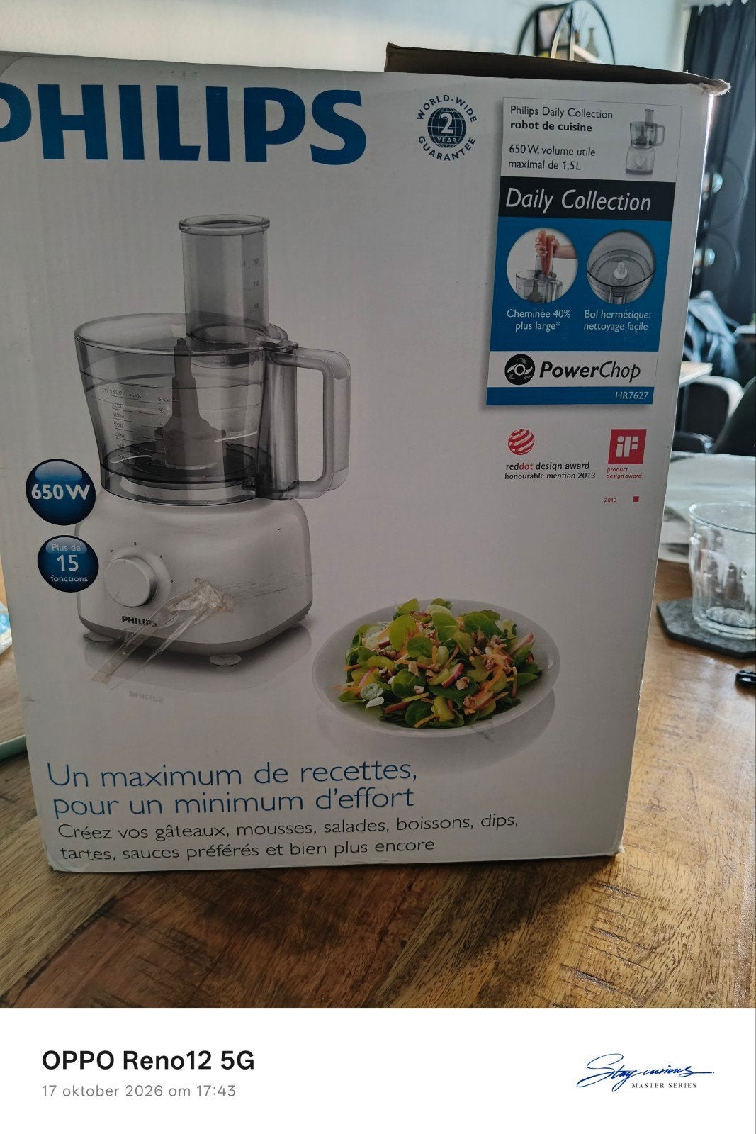 Philips Daily Collection Foodprocessor HR7627/00 - Nieuw, Ophalen, 1 tot 2 liter, 2 snelheden, Nieuw