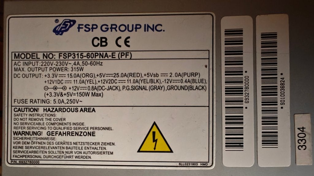 Packard Bell FSP group PSU 315W ATX + DC, Ophalen of Verzenden, Gebruikt