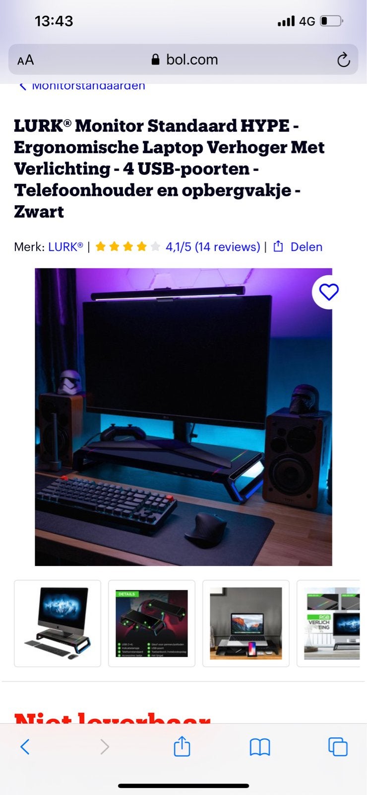 LURK Monitor Standaard HYPE - Ergonomisch met RGB Verlichti, Computers en Software, Monitoren, Ophalen of Verzenden, Nieuw, In hoogte verstelbaar