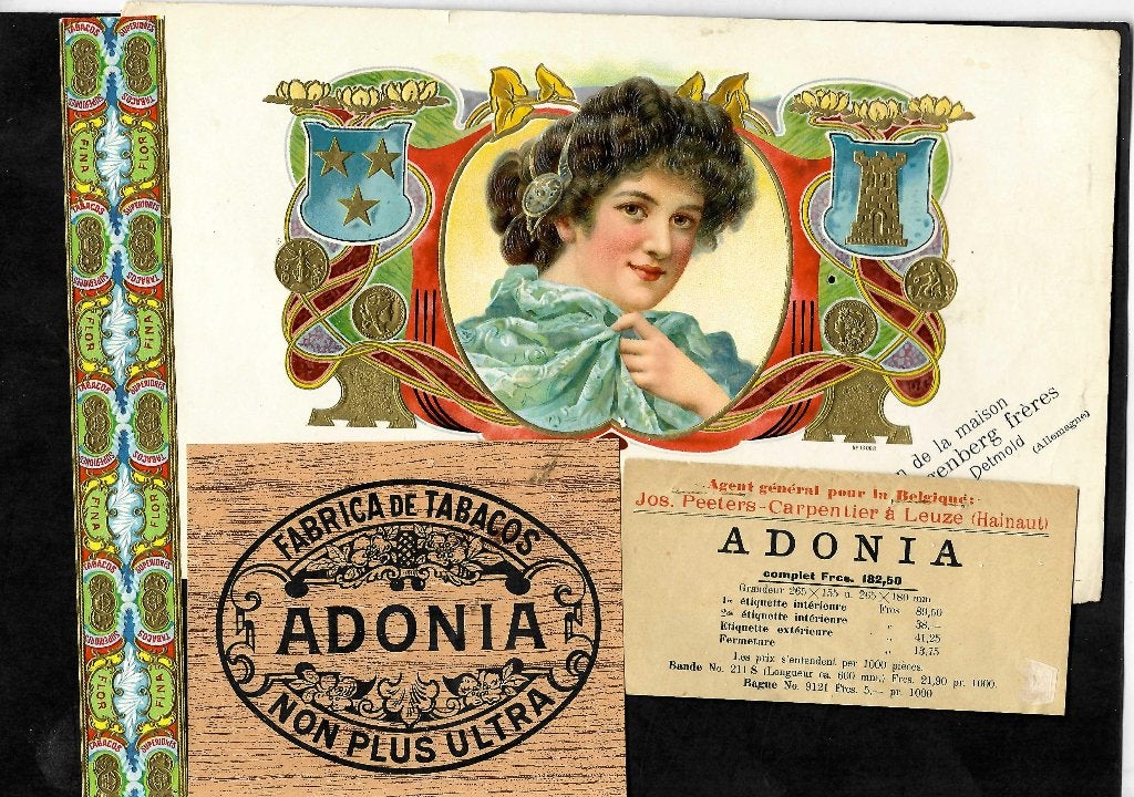 Gebr. Klingenberg  set etiket  Adonia   13008, Ophalen of Verzenden, Gebruikt, Sigarenbandjes