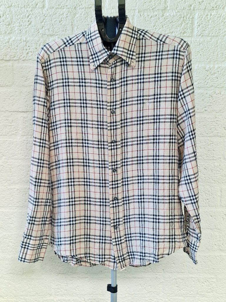 Burberry London linnen overhemd – maat L / 40 – ruit, Ophalen of Verzenden, Zo goed als nieuw, Halswijdte 39/40 (M)