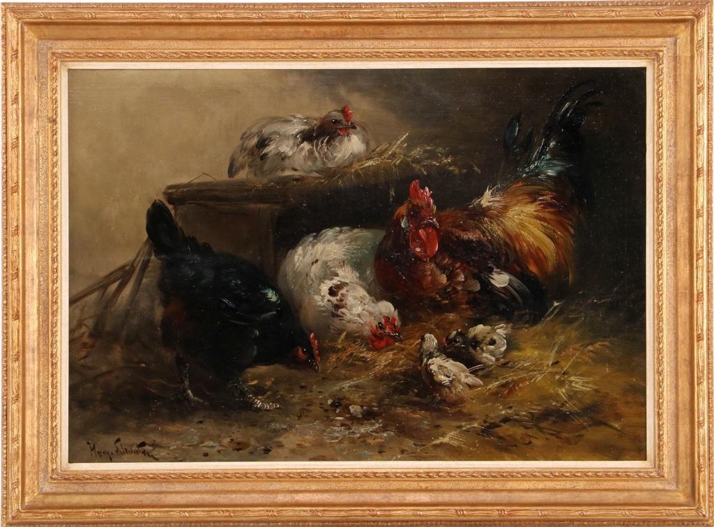 Henry Schouten, Haan kippen en kuikens, Antiek en Kunst, Kunst | Schilderijen | Klassiek, Ophalen of Verzenden