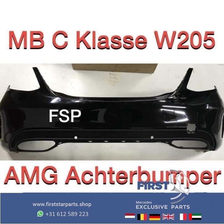 W205 AMG Achterbumper zwart Mercedes C Klasse 2014-2018 PDC, Gebruikt, -, Ophalen of Verzenden, Achter