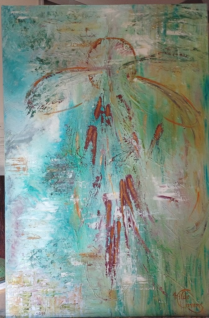 Groot abstract schilderij olieverf paletmes, nieuw., Antiek en Kunst, Ophalen, Gesigneerd