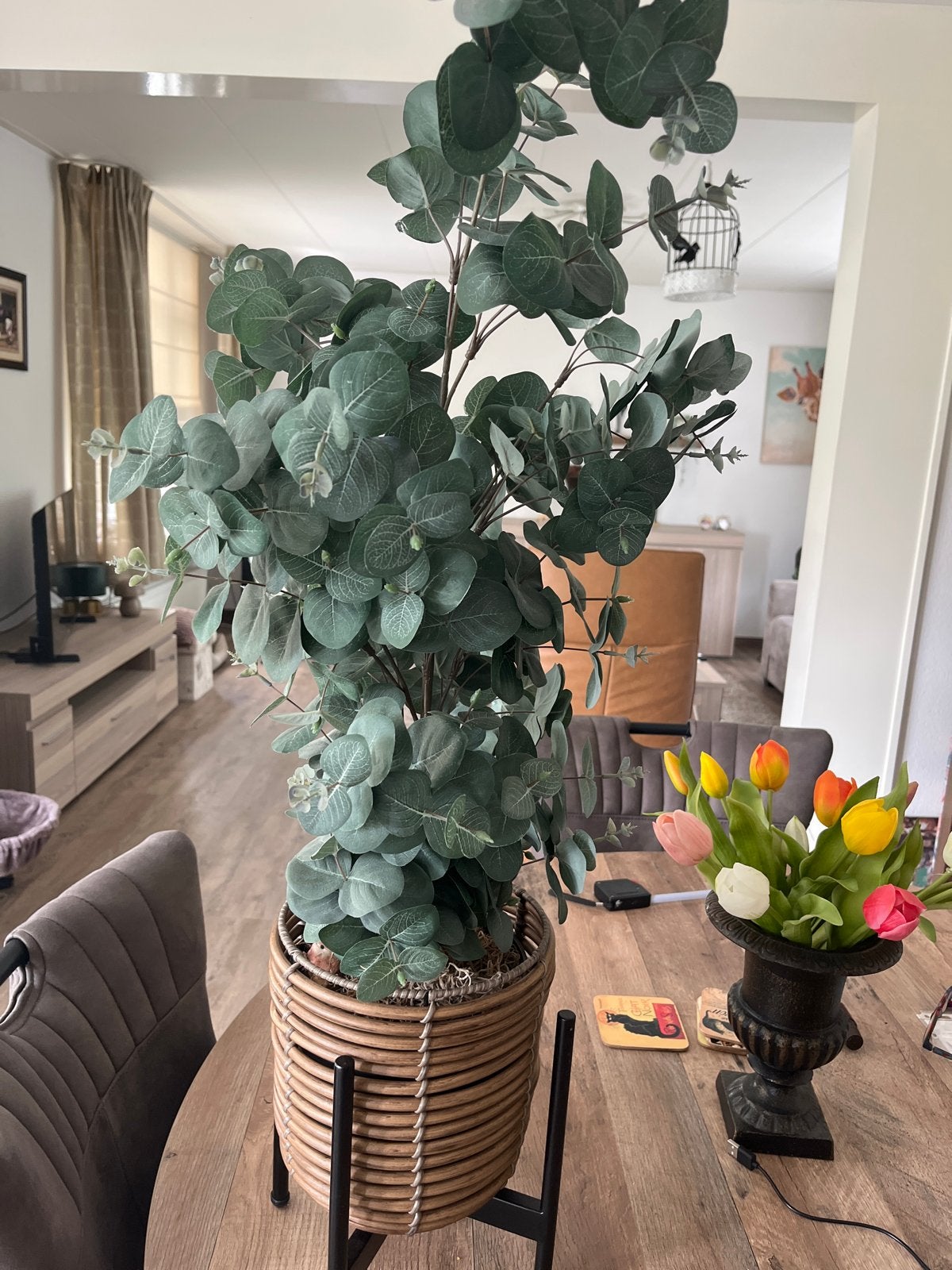 Mooie kunstplant met rotan pot 85 cm, Ophalen, Binnen, Groen, Kunstplant