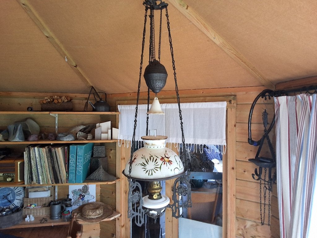 petroleumlamp, antiek., Huis en Inrichting, Ophalen, Gebruikt, Glas, Grootmoeders tijd.
