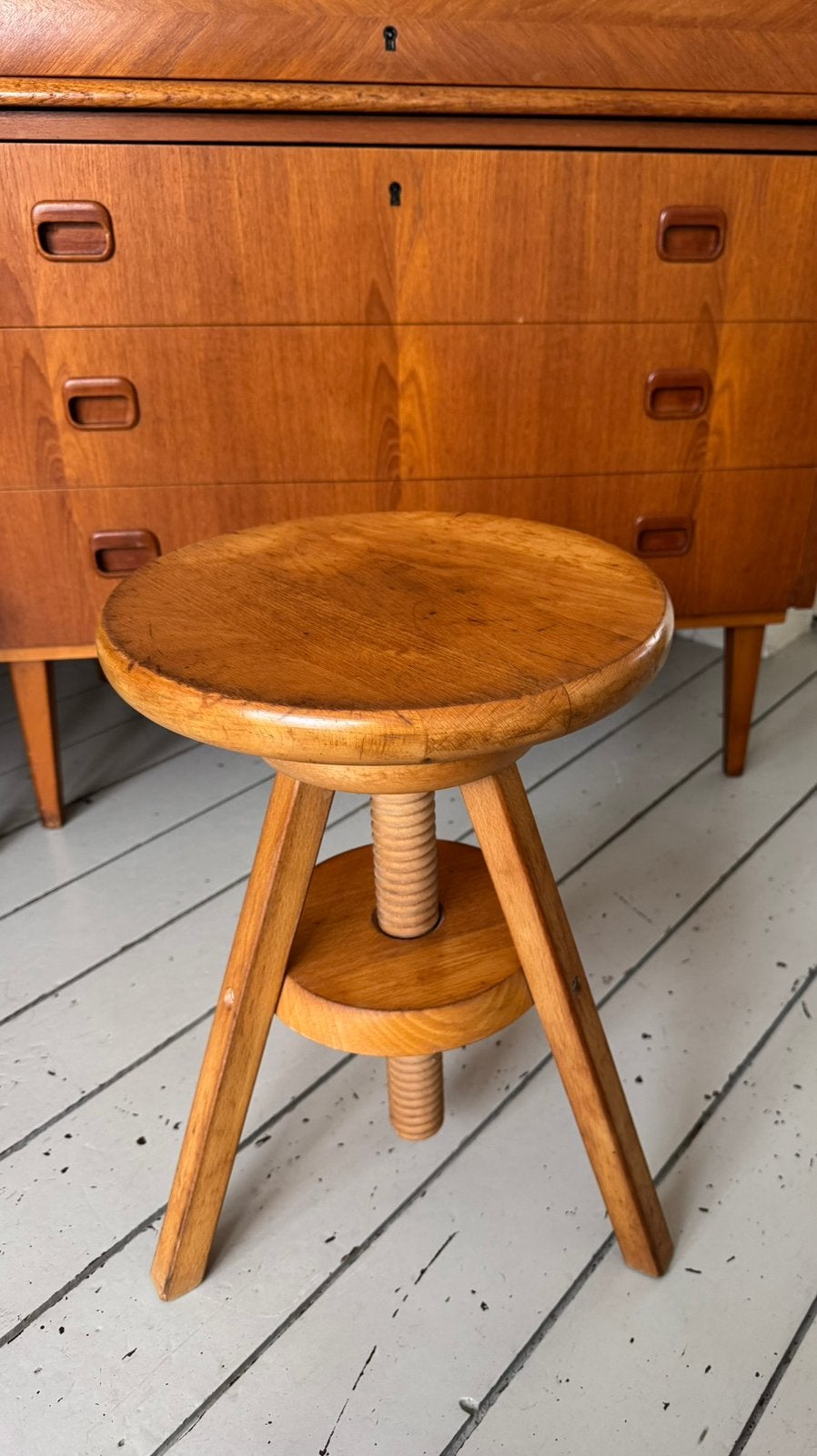 Vintage verstelbaar atelier piano kruk, Ophalen, Hout