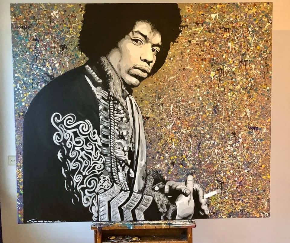 Groot Jimi Hendrix Schilderij - Mega Tof & Uniek Kunstwerk, Antiek en Kunst, Ophalen, Acrylverf, Handgeschilderd, Muziek