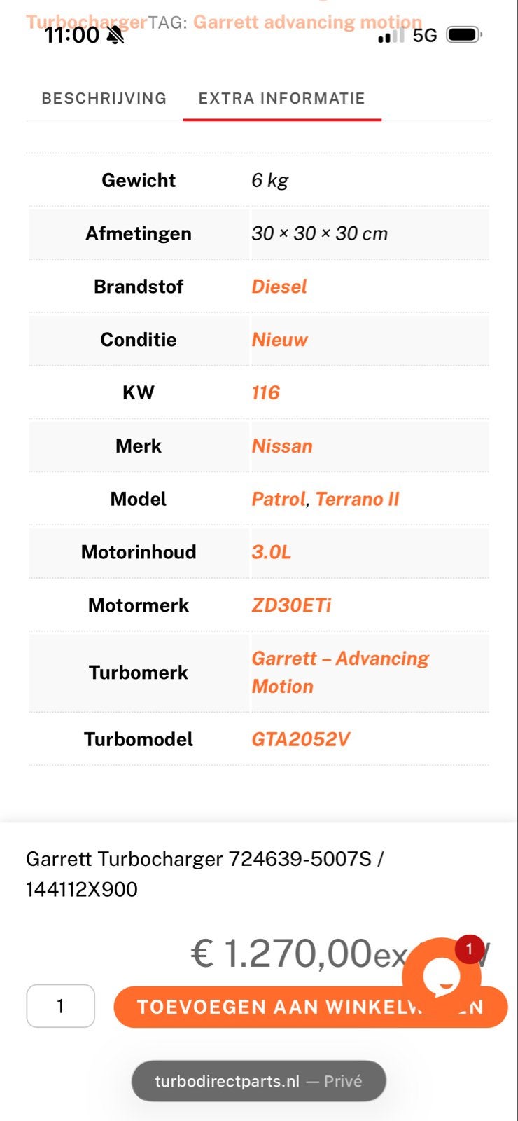 Garrett Turbocharger GT2052V voor Nissan Patrol/Terrano II, Nieuw, Mvwhandel@gmail.com, Ophalen of Verzenden, Zonnebloemveld beuningen