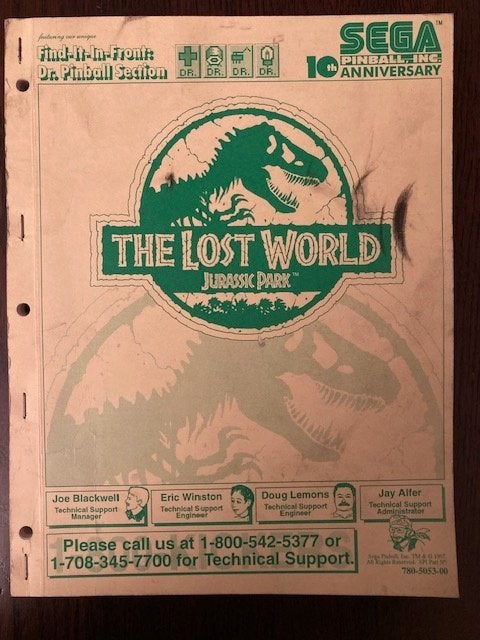 SEGA THE LOST WORLD manual with diagrams + FLYER, Verzamelen, Automaten | Flipperkasten, Sega, Ophalen of Verzenden, Zo goed als nieuw