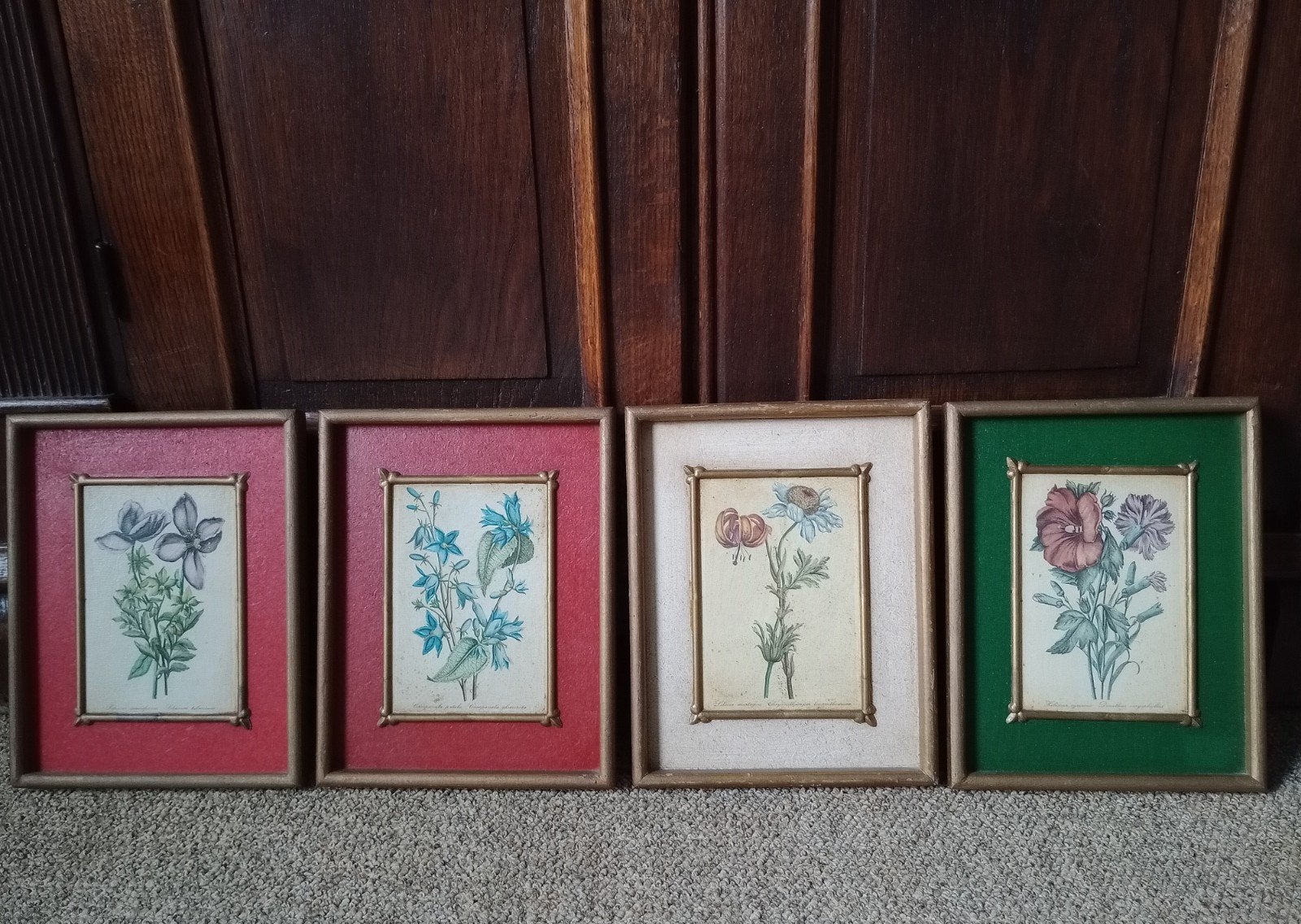 4 oude/antieke schilderijtjes op hout, Ophalen of Verzenden, Bloemen