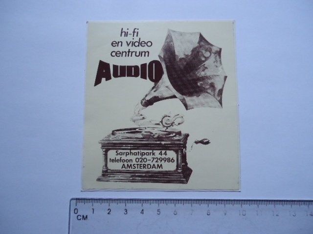 sticker oud DE PIJP Mokum AUDIO plaat grammofoon vinyl video, Verzenden, Zo goed als nieuw, Bedrijf of Vereniging
