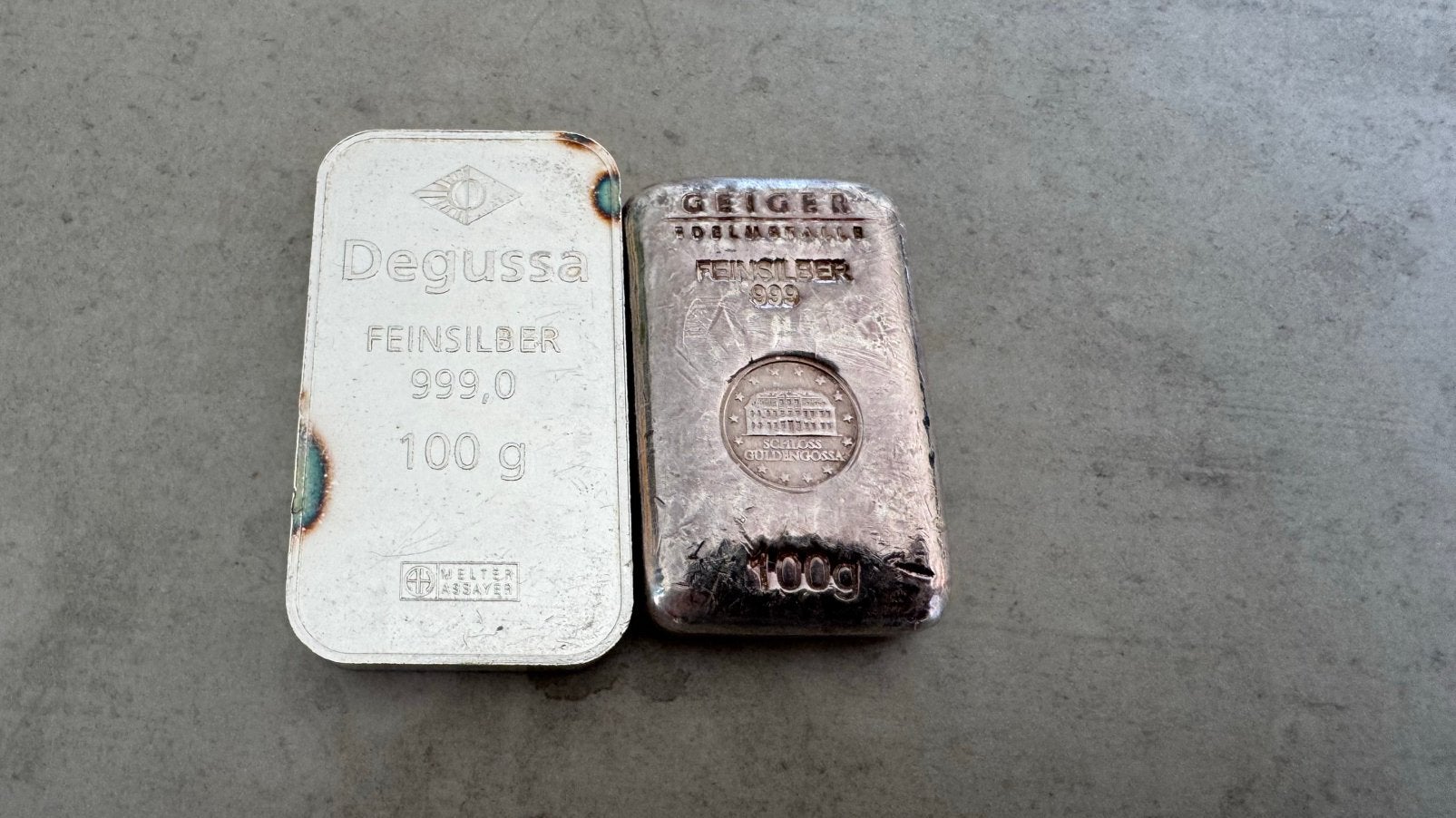 2x 100 gram, geiger en degussa 999 zilver, Ophalen of Verzenden, Zilver