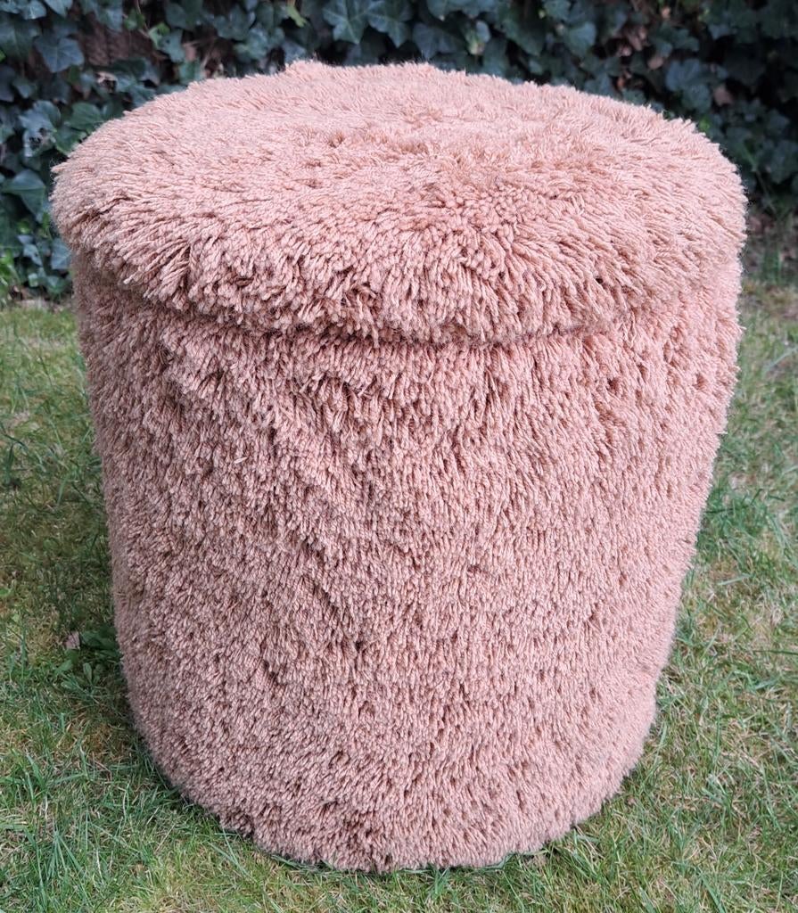 Vintage poef met deksel badkamer opbergruimte fluffy schoon, Minder dan 50 cm, Overige typen, Ophalen of Verzenden, Zo goed als nieuw