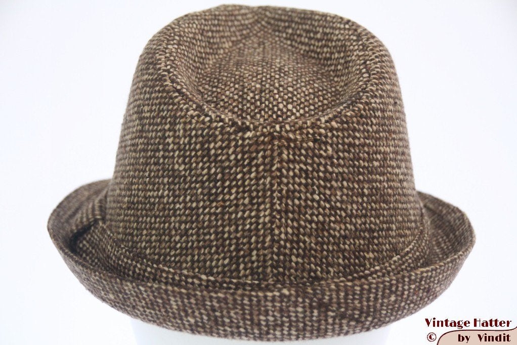 Gleufhoed Trilby Hawkins tweed-stijl bruin beige 57, 58, 59, Hoed, Nieuw, Heath Road, Skegness Lincolnshire (UK), Ophalen of Verzenden