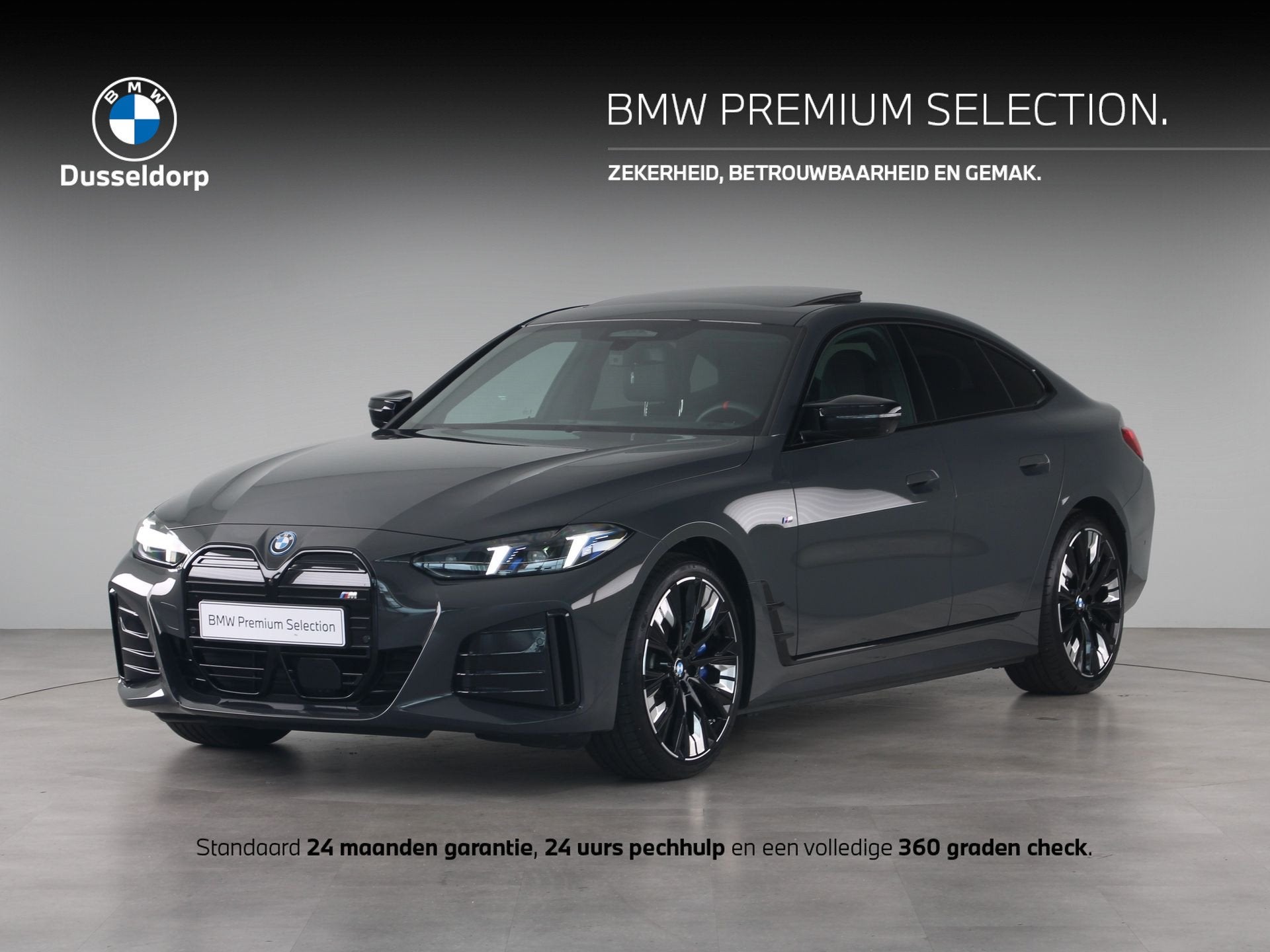 BMW i4 M50 84 kWh SoH 98% (bj 2025, automaat), Auto's, BMW, Gebruikt, Zwart, Met garantie (alle), Leder