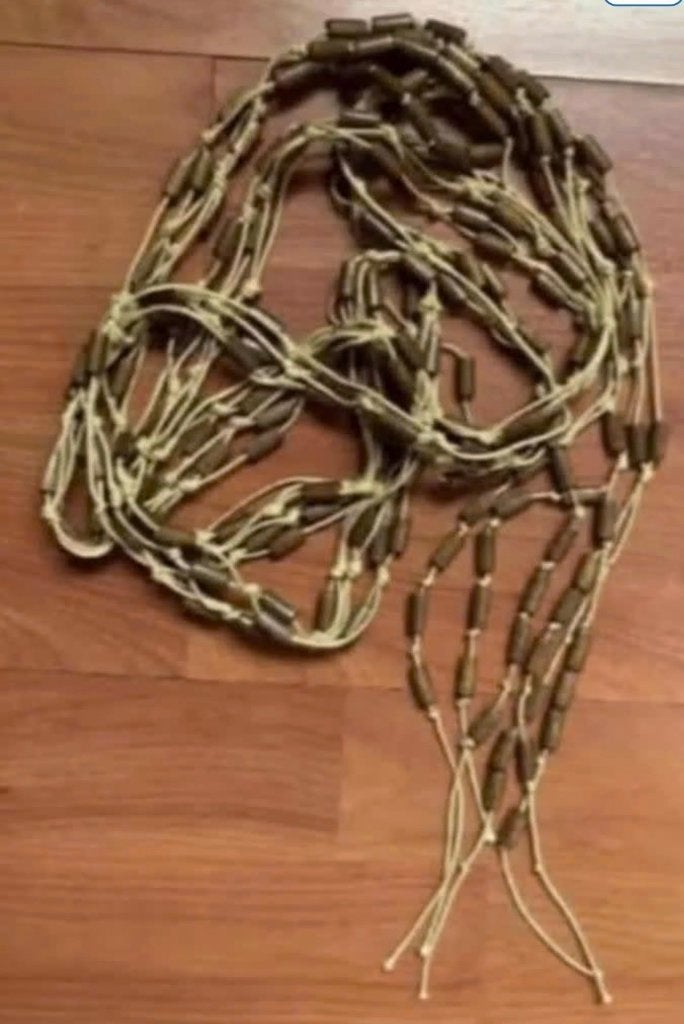 Riem, ceintuur van 'touw' met kraaltjes, Kleding | Dames, Riemen en Ceinturen, Ophalen of Verzenden, Zo goed als nieuw, Bruin