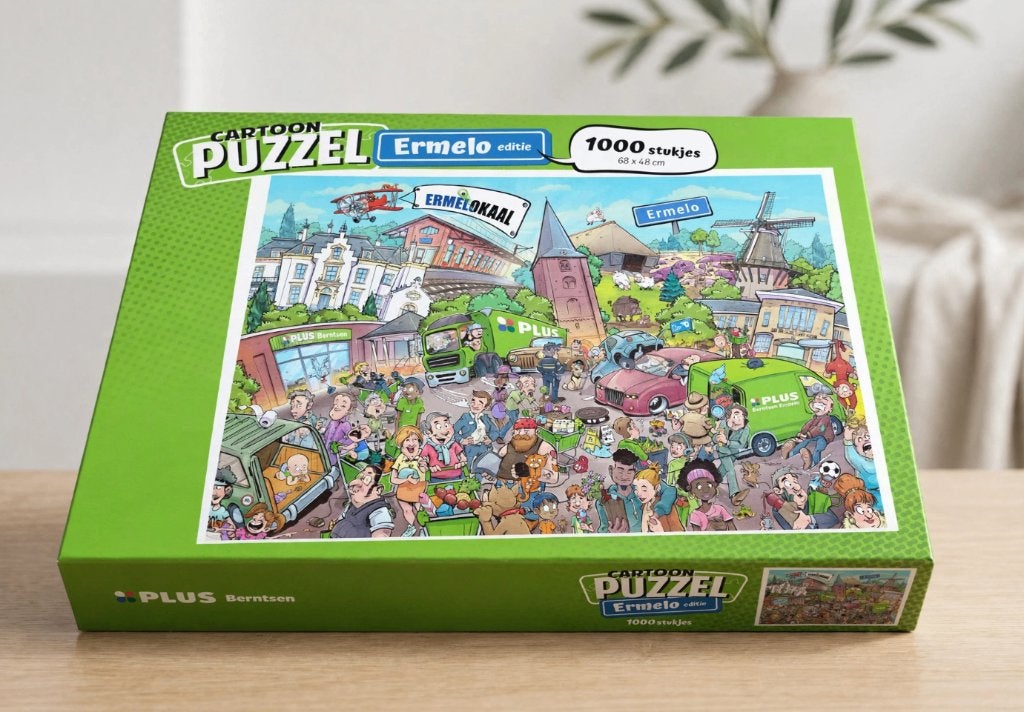 Cartoon Puzzel Ermelo - 1000 stukjes + puzzelmat, Hobby en Vrije tijd, Ophalen of Verzenden, 500 t/m 1500 stukjes, Zo goed als nieuw