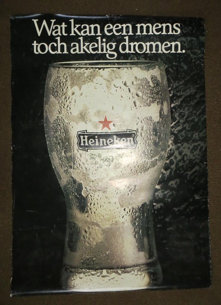 Grote papieren vintage poster Heineken bier glas. Mancave, Verzamelen, Ophalen, A1 t/m A3, Reclame, Rechthoekig Staand