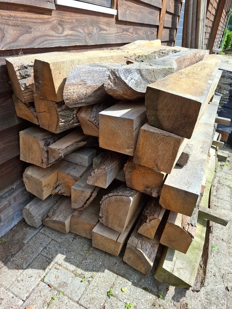Eiken-houten palen afrastering, Ophalen, Palen, Zo goed als nieuw, Hardhout
