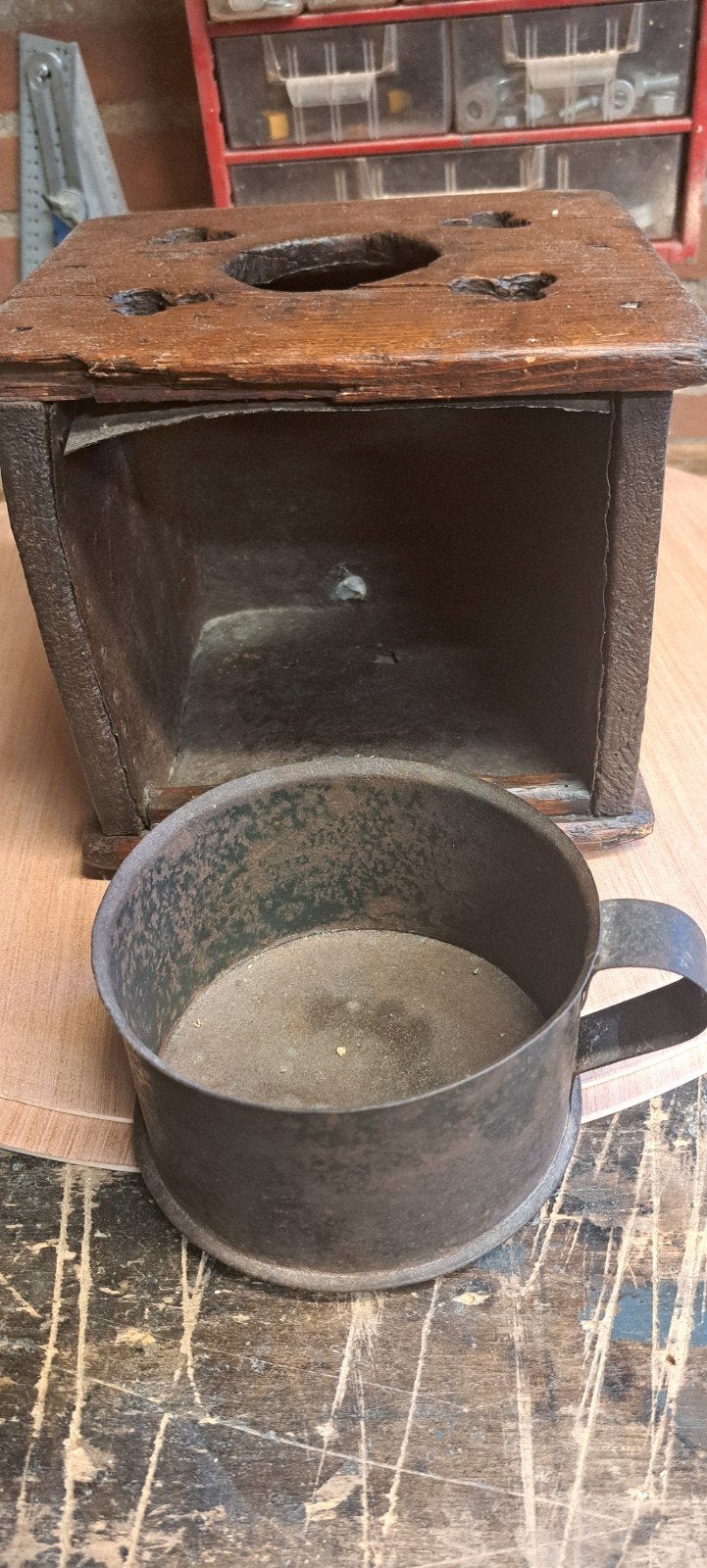 Antieke Houten Voetenwarmer met Metalen Kom, Ophalen
