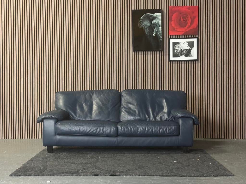 GRATIS LEVERING Leren 2Zits Bank Blauw 205x90 GEREINIGD