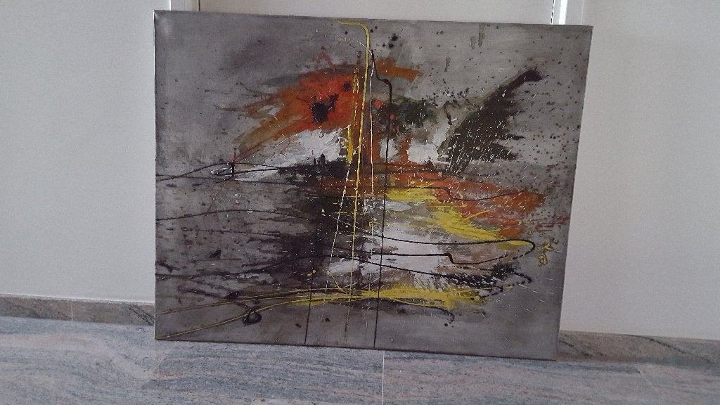 Abstract Olieverf Schilderij op Canvas 80 x 100 cm. "Lines", Ophalen