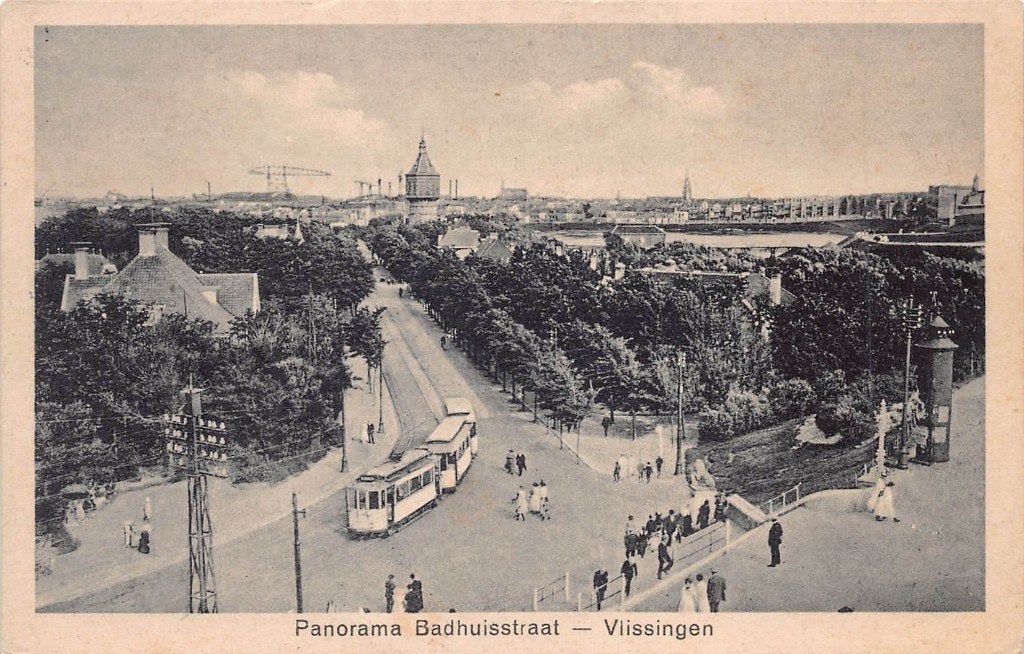 155 Vlissingen - Panorama Badhuisweg  - tram 1925, Verzenden, 1920 tot 1940, Gelopen, Zeeland