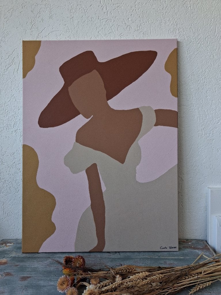 schilderij abstract Minimalistische Boho Dame Japandi Stijl, Ophalen of Verzenden