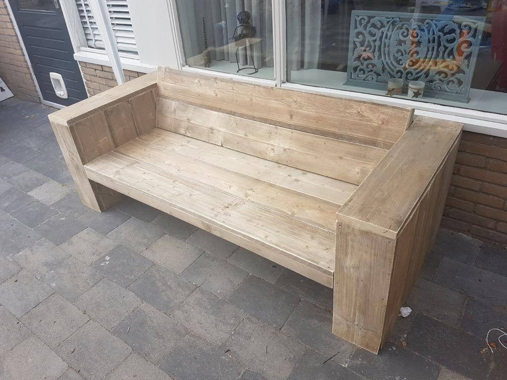 Mooie loungebank nieuw gemaakt van oud lijkend steigerhout, Steigerhout, Nieuw, Ophalen of Verzenden, Loungeset