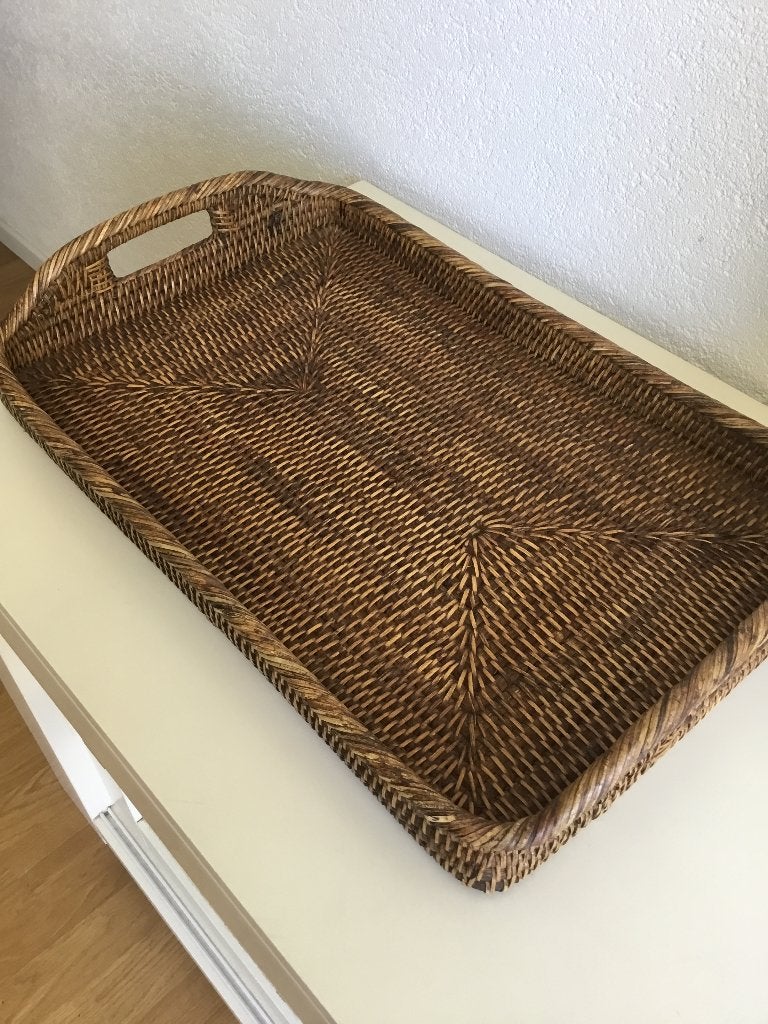 Birma riet dienblad 54 x 35 x 5 / 9,5 cm, Ophalen of Verzenden, Gebruikt, Rechthoekig, Overige materialen