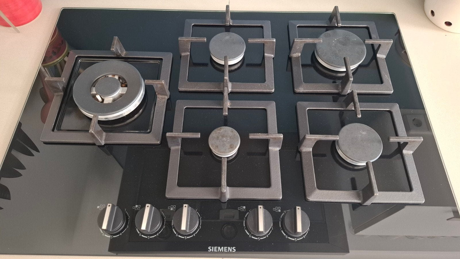 Siemens Gasfornuis met 5 Kookzones - Zwart Glas, Ophalen, Gebruikt, Minder dan 85 cm, 60 cm of meer