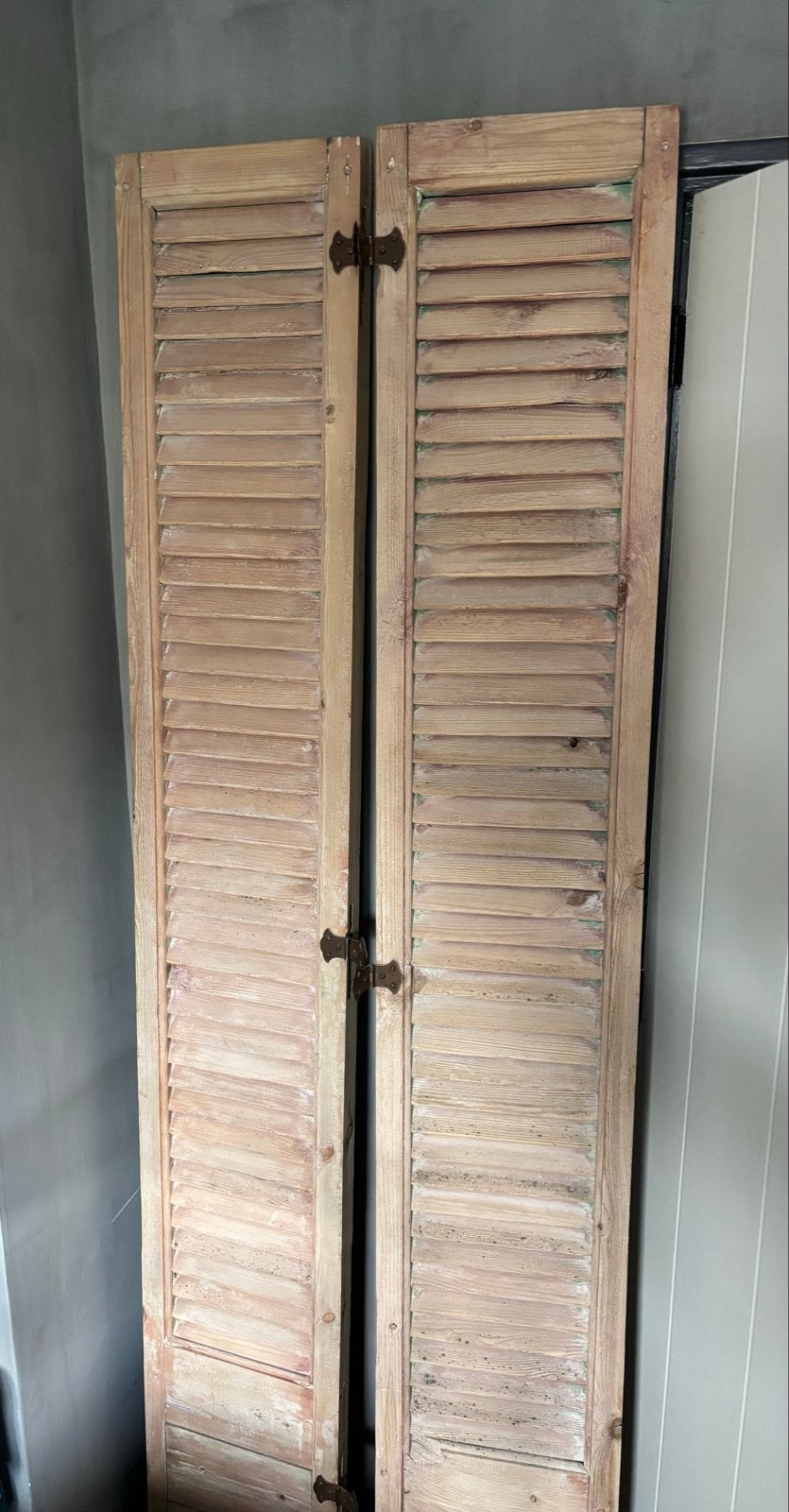 Vintage houten louvre deuren - set van 2, Ophalen, Gebruikt, Minder dan 80 cm, Binnendeur