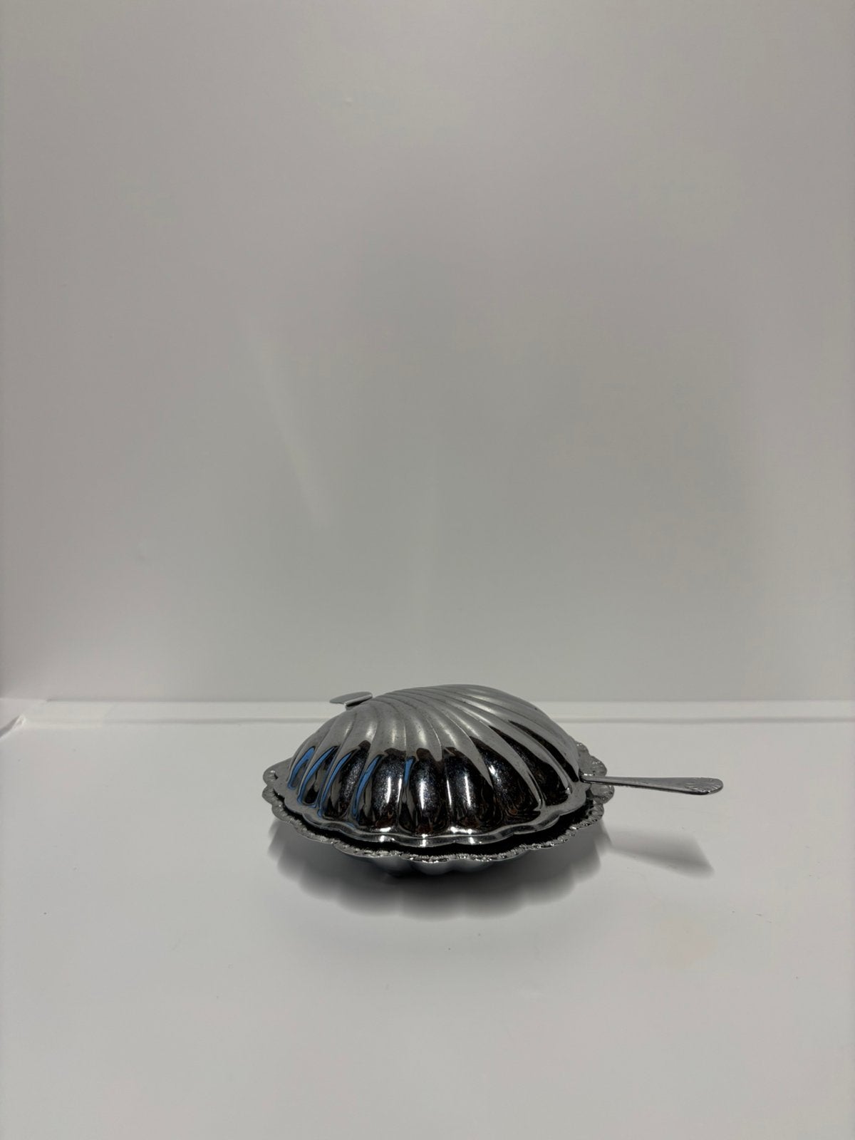 Vintage verzilverde kaviaar boter schelp met mesje, Verzenden