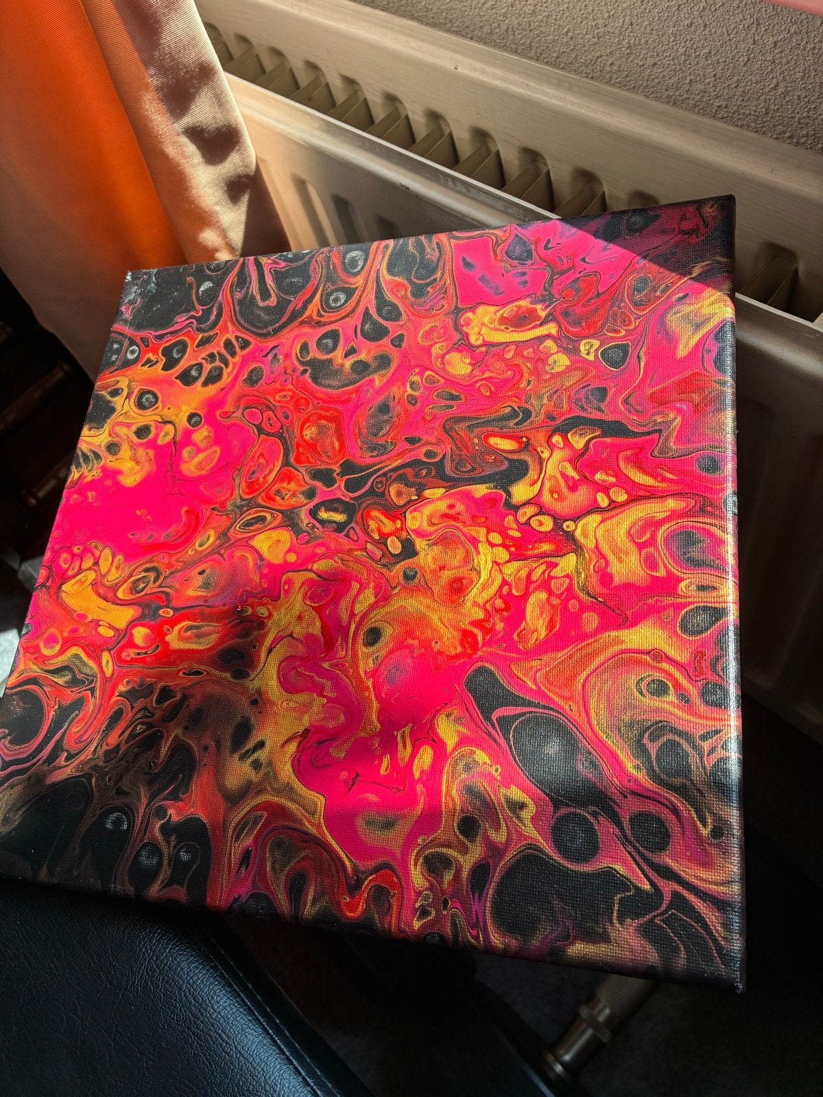 Acryllic Pouring Kunstwerk 30x30cm - Levendige Kleuren, Ophalen of Verzenden