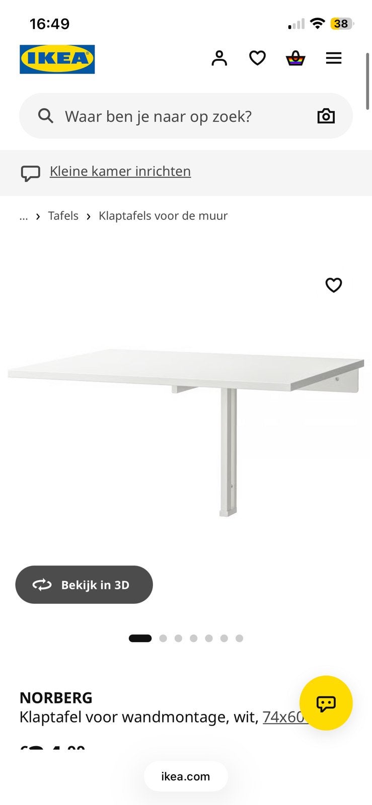 Inklap tafel wit IKEA NORBERG, Ophalen, 60 cm, Zo goed als nieuw, IKEA