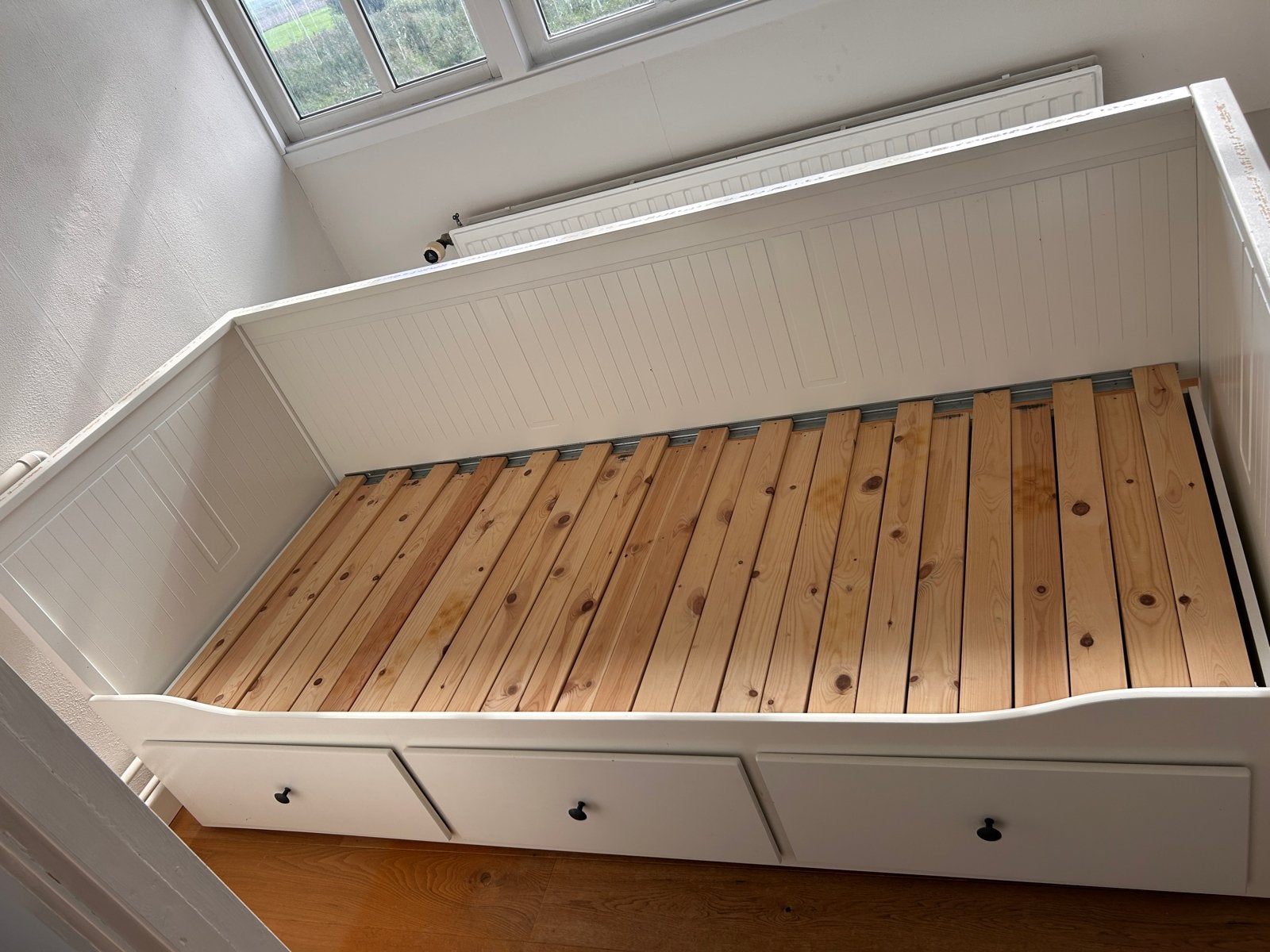 IKEA Hemnes bedbank met 3 lades - Zonder matrassen, Ophalen, Gebruikt, Wit, Tweepersoons