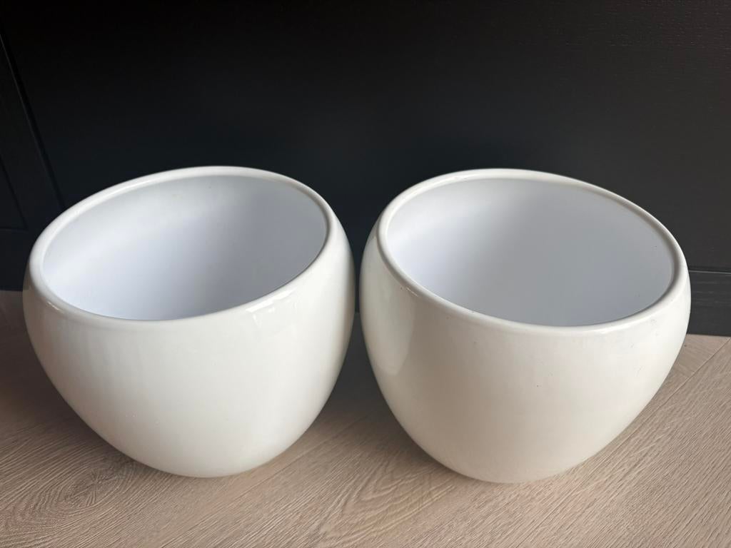 2x wit geglazuurde bloempot van Intratuin (H19vm, Ø17cm), Ophalen of Verzenden, Zo goed als nieuw