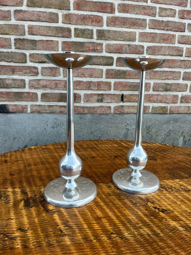 vintage Italiaanse Space Age kandelaars eind jaren 60, Ophalen of Verzenden, Zilver