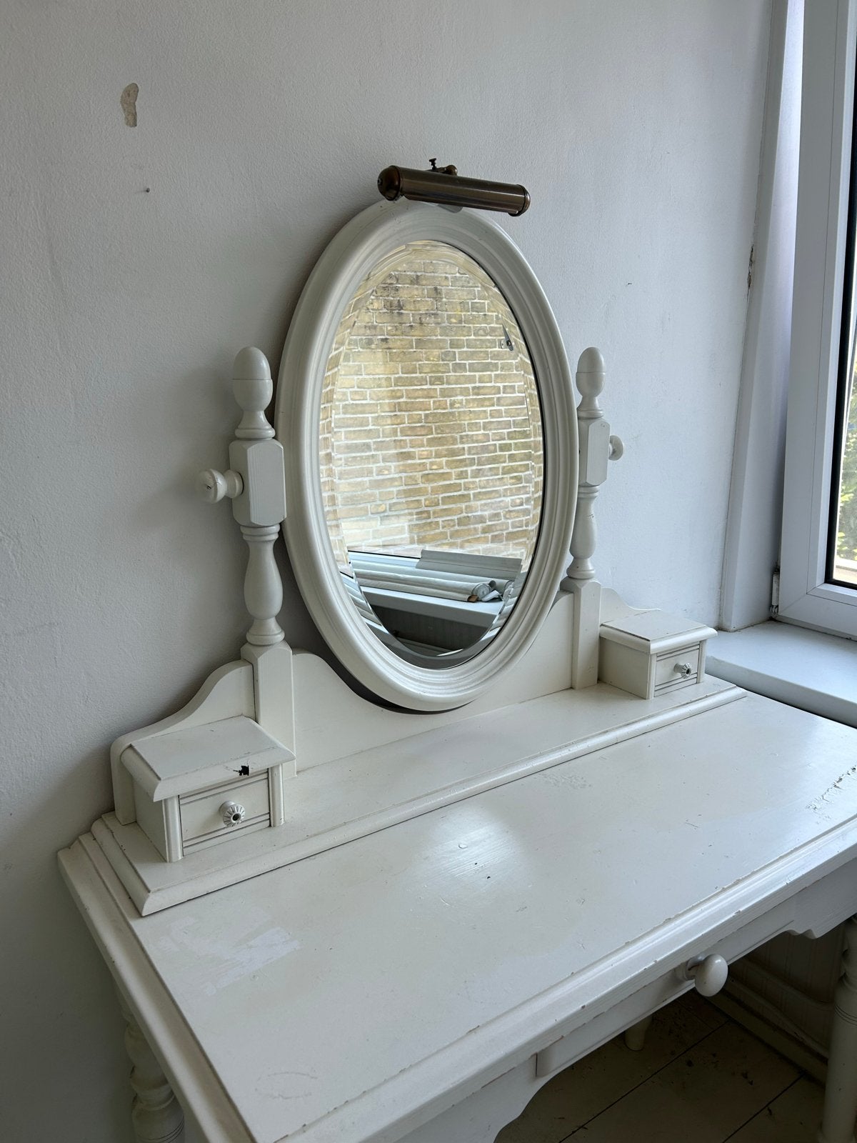 Vintage Witte Kaptafel met Spiegel en Lades, Huis en Inrichting, Ophalen, Gebruikt, 50 tot 100 cm, 150 tot 200 cm
