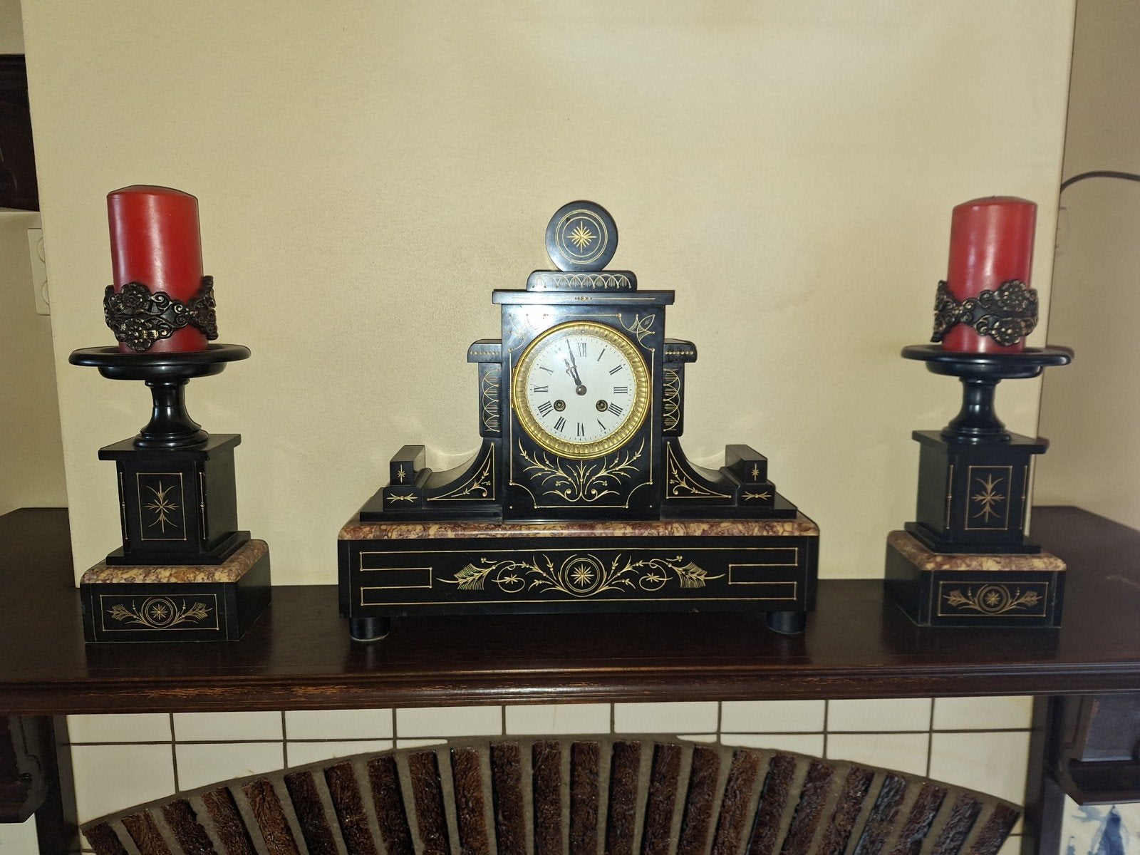 Antieke pendule met kandelaars - Zwart met goud, Ophalen